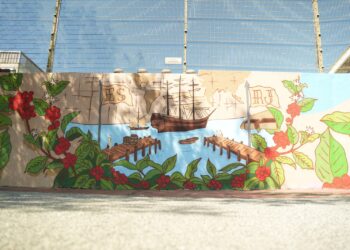 Mural do Porto de Vitória alcança 80% de conclusão e recebe oficina de criatividade