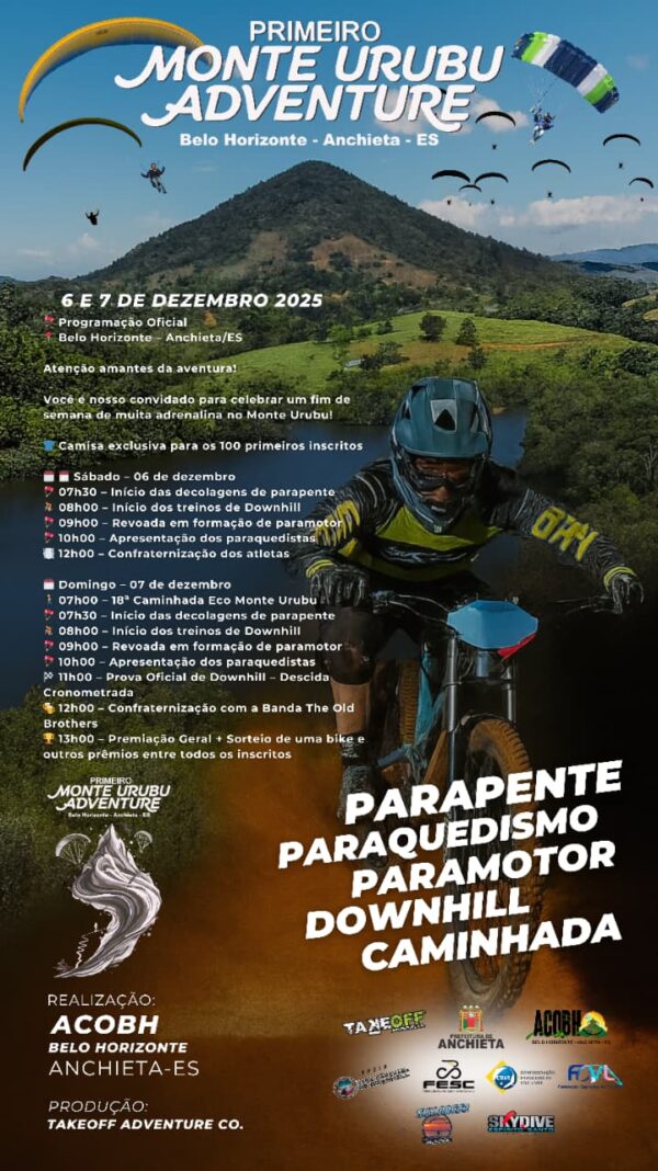 Monte Urubu, em Anchieta, inaugura rampa de voo livre e se torna polo de turismo de aventura do Espírito Santo (6 e 7 dez.)